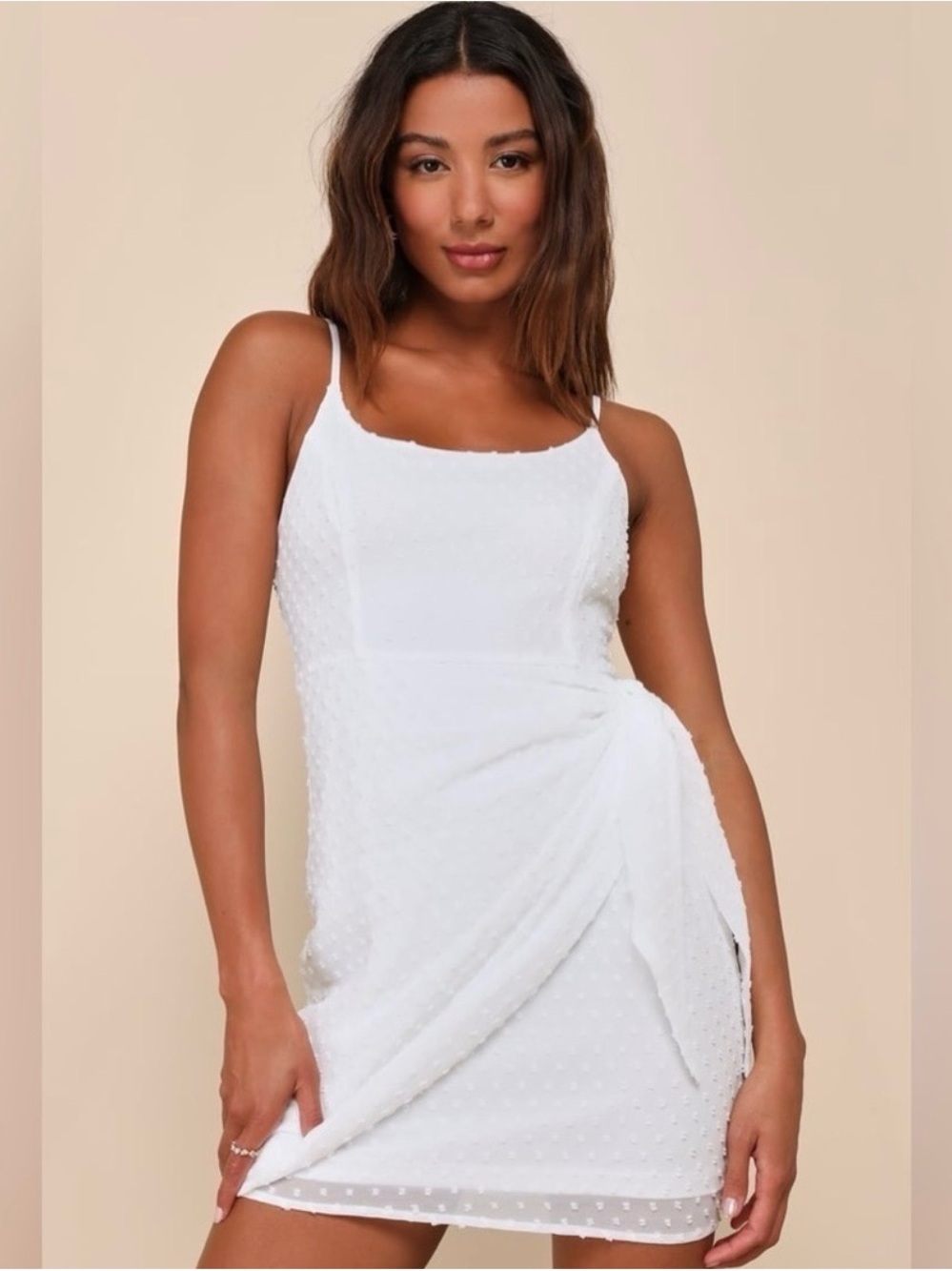 Lulu's White Textured Tie-Drape Mini Dress